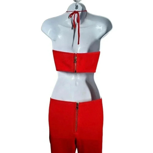 Balmain red knit cut out jumpsuit size 38  Flared Halter Runway 2015 US size 6 - Picture 6 of 16
